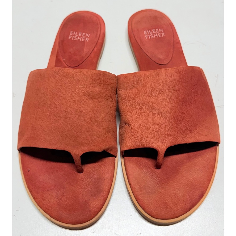 Eileen Fisher Womens Terracotta Orange Leather Thong Slide Sandals Size 8.5 Flat